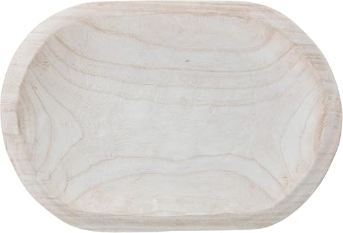 Large Whitewashed Decorative Wood Bowl - Hand Carved Paulownia Tray for Coffee Table Centerpiece & Entryway Catchall - Organic Modern Farmhouse Decor