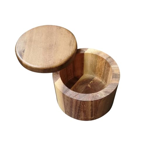 GSHLLO Wooden Salt Cellar Holder Wood Sugar Pepper Cellar Small Seasoning Storage Jar Condiment Canister Pot Bath Salt Organizer Case Box Spice Keeper Container for Charcuterie Board
