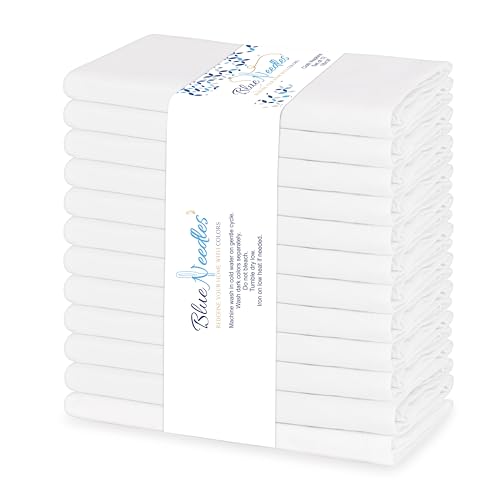 Blue Needles Solid Cloth Napkins Set of 12 White 100% Cotton Dinner Napkins 18x18 inches - Soft, Reusable, Absorbent & Washable Linen, Ideal for Wedding Events Farmhouse Parties Hotel & Everyday Use - color: White, size: 18" x 18" (Set of 12)
