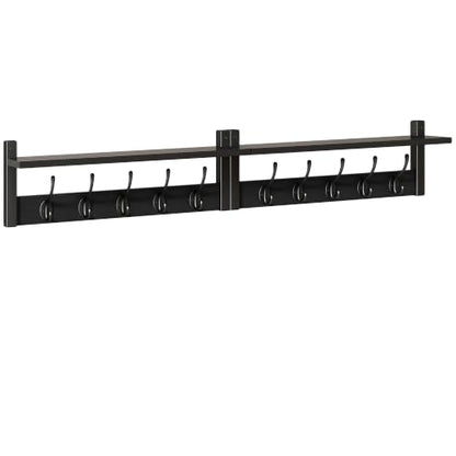 YMYNY 47.2" Coat Rack Wall Mount with Shelf and 10 Hooks, Black UHWS004B-2 | 2 Pack Coat Hooks Wall Mount, Wood Wall Mounted Coat Rack with Hooks, Coat Hanger Wall Mount, Wall Hooks for Hanging - color: Black
