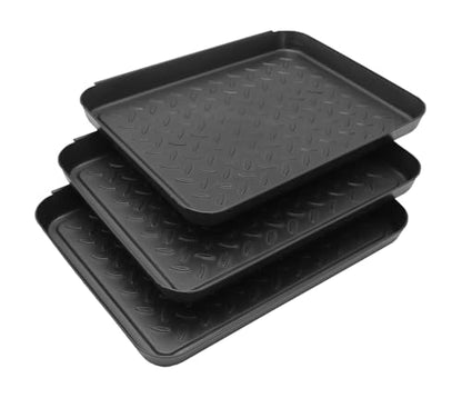 Anxingo 3 Pack (13.75 x 10.58 inches) Home Boot Tray Black Shoe Border Mat Heavy Duty Floor for Indoor Outdoor Pet Feeding Mat Rubber Shoe Mat-Trash Can Mat-Water Cooler Mat-Wet Shoe Mats