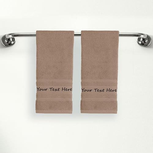 Personalized Custom 2-Piece Hand Towels Set – 100% Cotton, Soft & Absorbent – Embroidered Name or Monogram – Hotel Towels for Bathroom, Spa, Hotel, Wedding & Gift – Brown - color: Brown, size: 2 Hand Towels