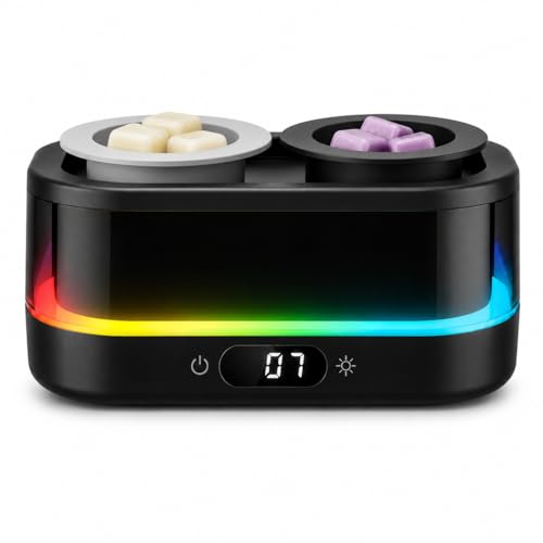 Wax Warmer, Wax Melt Warmer with Timer & Double Dish | Electric Wax Warmer with 7-Color LED Mood Light, Removable Silicone Dishes, PTC Flameless Wax Melter Auto Shut Off