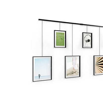 Umbra Exhibit Gallery Picture Frames, Adjustable Wall, Set of 9, Black | Steel, movable hanging rods, holds 8x10 and 5x7 sizes, minimal screw holes, mounting hardware included - color: Black, size: Set of 9, style: 9-Opening