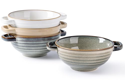 GBhome Ceramic Soup Mugs with Handles,24 OZ Soup Cups Set of 4 | Soup Bowls for Cereal/Salad/Noodles/Ramen/Microware &Dishwasher Safe - color: Multicolor-4