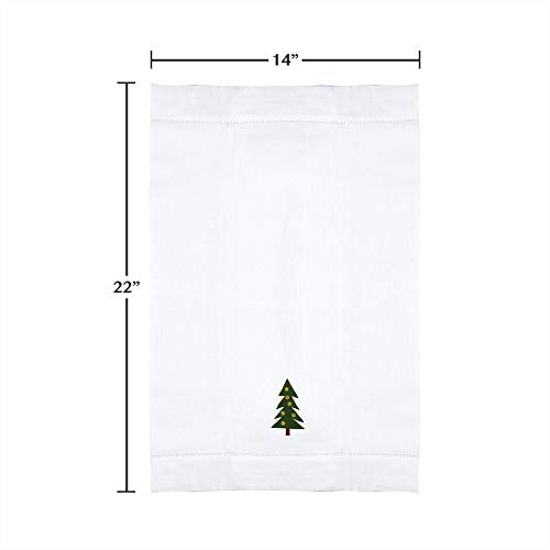 Saro Lifestyle Christmas Tree Embroidery Design Hemstitched Linen Cotton Guest Towel (Set of 4), White, 14"x22" - color: Christmas Tree 1