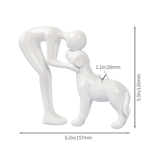 Abstract Person and Dog Sculpture Head-to-Head Figurine White | abstract sculpture celebrating the bond between person and pet. Intimate head-to-head Touching memory keepsake for dog lovers - color: White