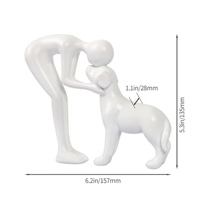 Abstract Person and Dog Sculpture Head-to-Head Figurine White | abstract sculpture celebrating the bond between person and pet. Intimate head-to-head Touching memory keepsake for dog lovers - color: White