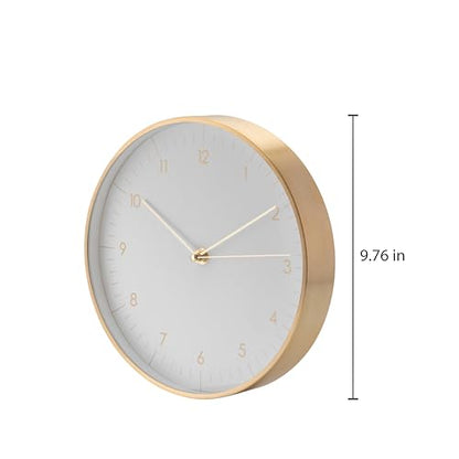 Modern Silent Quartz Wall Clock, 10in, White & Gold | Designed in Germany, Simple & Elegant, Non-ticking, Analog, Battery operated, Housewarming gift, for Living room, Bedroom - color: White, 10"