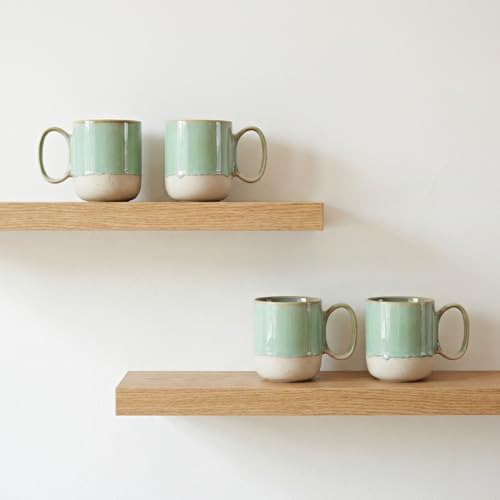 Bosmarlin Ceramic Coffee Mug Set of 4, 15 Oz, Coffee Cups with Big Handle, Microwave and Dishwasher Safe (Light Green) - color: Light Green