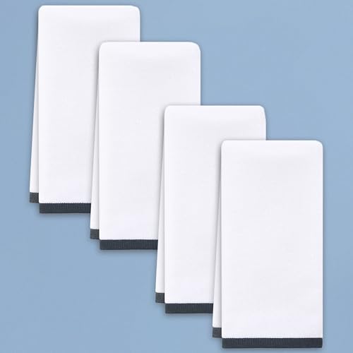 VOOVA & MOVAS Bathroom Hand Towels 4PC 15"x25", 100% Cotton | 400GSM Light & Fluffy, Soft & Absorbent, Durable for Daily Use, Stylish Black and White Contrast Design - color: Black and White, size: 4PC Hand Towels