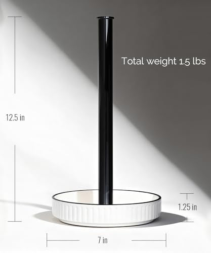 Paper Towel Holder, Ceramic Heavy Plate Base Wobble-Free, Roll Stand-Wh-bk | Effortless Cleaning and Easy to Assemble, Super Large for Triple Rolls, High End Looking as a Good Gift for Kitchen Island - color: Farmhouse White
