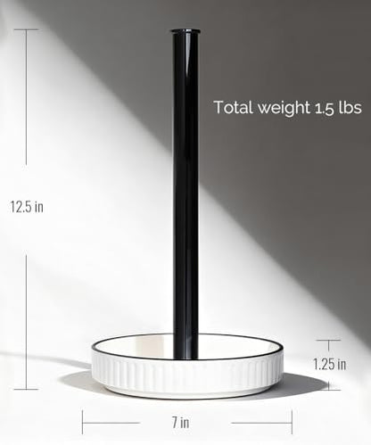 Paper Towel Holder, Ceramic Heavy Plate Base Wobble-Free, Roll Stand-Wh-bk | Effortless Cleaning and Easy to Assemble, Super Large for Triple Rolls, High End Looking as a Good Gift for Kitchen Island - color: Farmhouse White