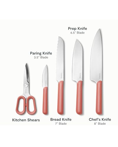 Caraway 14-Piece Kitchen Prep Tool Set with Knives & Utensils | Knife Set and Wooden Utensil Set, Made with Premium German Steel Blades and FSC-Certified Birch Wood, Perracotta - color: Perracotta