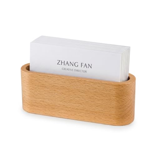 Business Card Holder for Desk, Minimalist Office Organizer Beech | Professional Card Display for Stylish Office, Tabletop & Home Decor, Smooth Card Stand Beech Wooden Holder - color: Elongated-Beech Wood