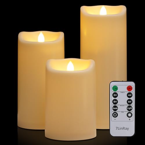 4" x 6" 8" 10" Waterproof Outdoor Flameless Candles with Remote, Flickering Battery Operated LED Pillar Candles for Home, Lanterns Decor, Ivory Plastic - color: 3 Pack-D4"x H 6 8 10"