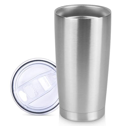 20 oz Tumbler Stainless Steel Tumblers Bulk with Lid Double Wall Insulated Coffee Tumbler Cups for Hot & Cold Drinks Powder Coated Travel Coffee Tumbler Mug Metal (Stainless Steel, 1 pack) - color: Stainless Steel, size: 20 Ounces
