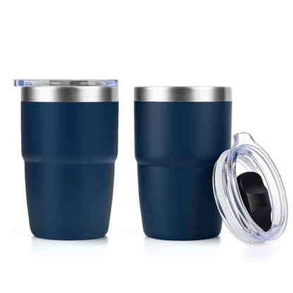 Zenbo 8 oz Stackable Espresso/Coffee Cups with Magnetic Lid, Ceramic-Lined | 18/8 Stainless Steel Mini Tumblers, Double-Wall Vacuum Insulated & Dishwasher Safe for Travel, Office, Navy-2 Pack - color: Navy