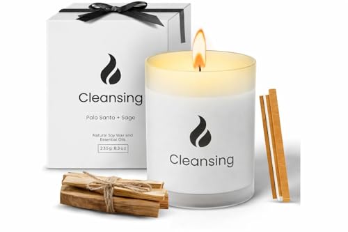 Natur IX Cleansing Scented Candles for Home | Sage & Palo Santo | Natural Non Toxic Soy Candles with Essential Oils | 50 H Long Burning | (Cleansing | Palo Santo & Sage)