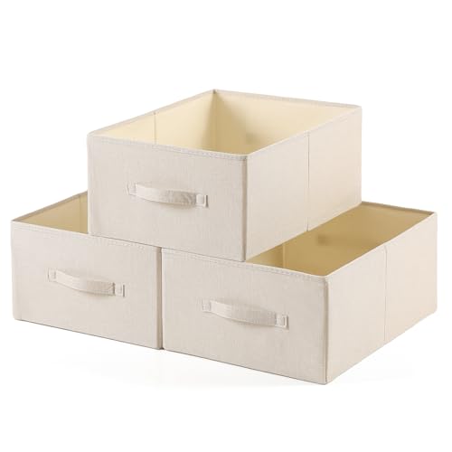 Linen Folding Storage Bins, 3 Pack Large Storage Baskets, Washable, Clothing Storage Bins with Handle, Closet Organizer for Storage Sweater,Sheets(Beige, 18½"x13½x8½) - color: Beige, size: 18½"x13½"x8½"