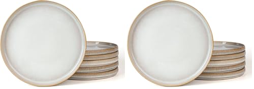 famiware Star Salad Plates for 6, 8 inches Plate Set, Stoneware Dinnerware, Small Dinner Plates for Dessert, Salad, Appetizer, Cappuccino White (Pack of 2) - color: Cappuccino White, size: 8"(6pcs)ST (Pack of 2)