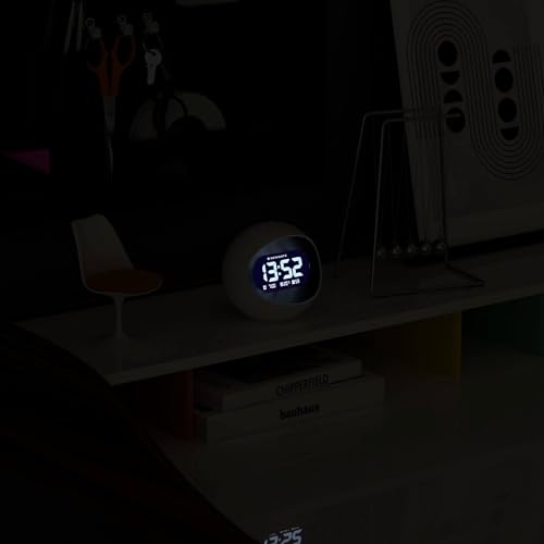 NEWGATE® Centre of the Earth Alarm Clock | Round Retro Digital LCD Clock | White | Ideal for Bedside, Desk or Shelf | Retro Bedroom & Office Accessory - color: White
