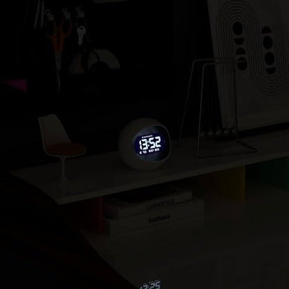 NEWGATE® Centre of the Earth Alarm Clock | Round Retro Digital LCD Clock | White | Ideal for Bedside, Desk or Shelf | Retro Bedroom & Office Accessory - color: White