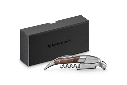 Le Creuset Black Walnut Corkscrew Wine Opener | One-Step Waiter's Friend - color: Wood and Stainless Steel, style: Wine Opener