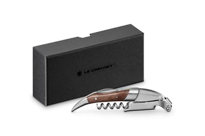 Le Creuset Black Walnut Corkscrew Wine Opener | One-Step Waiter's Friend - color: Wood and Stainless Steel, style: Wine Opener
