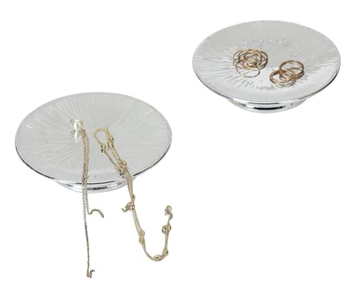 Metallic Silver Ceramic Candle Plate and Jewelry Dish Set of 2, 5" Diameter - color: Silver