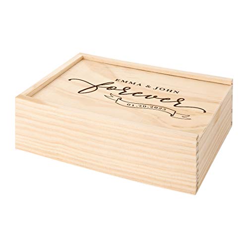 Koyal Wholesale Custom Engraved Forever Banner Wedding Keepsake Box, 4 x 6 -inch, Custom Names and Date, Natural Wood - color: Forever Banner