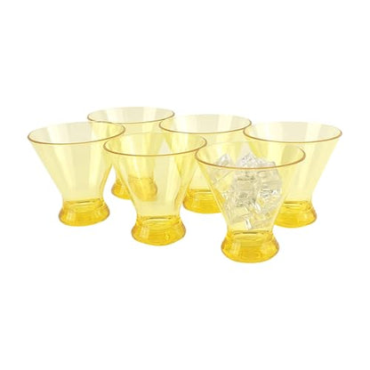 Set of 6 Martini glass 9 oz Stemless Glasses,Heavy Base Stable Cocktail/Drink/Juice/Red Wine Glasses,Fits Ice Cream/Milkshakes,Dishwasher Safe,Ideal Gift for Home Party (Yellow) - color: Yellow