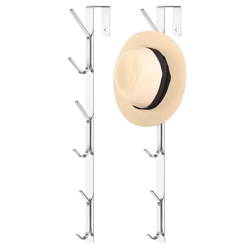 Tandefio 2 Pack 13.8" Over The Door Hook Hanger Comes with 6 Hooks from Large to Small Metal Extra Long Over The Door Hooks Hanger for Hats Rack Coat Scarf Purse Bags Scarf Keys and More (Silver) - color: Silver