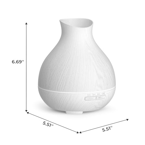 Aromatherapy Essential Oil Diffuser 550ml 12 Hours White Wood Grain Aroma Diffuser with Timer for Large Room, Home, Baby Bedroom, Waterless Auto Shut-Off, 7 Colors Lights Changing - color: White