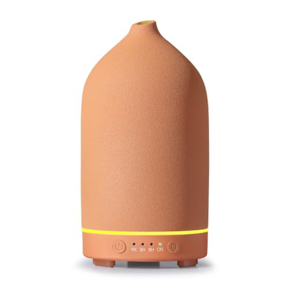 200ML Ceramic Essential Oil Diffuser for Home, Stone Diffuser | Ultrasonic Aromatherapy Diffuser & Air Humidifier for Bedroom, Office, Yoga, 7 LED Lights, Auto Shut-Off, 3 Timers, Brown - color: Brown