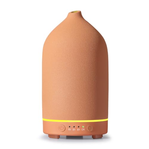 200ML Ceramic Essential Oil Diffuser for Home, Stone Diffuser | Ultrasonic Aromatherapy Diffuser & Air Humidifier for Bedroom, Office, Yoga, 7 LED Lights, Auto Shut-Off, 3 Timers, Brown - color: Brown