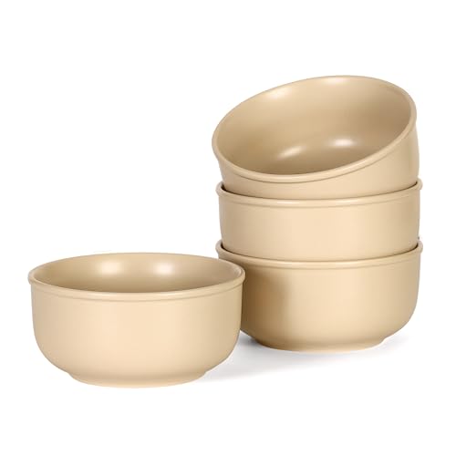 GZG 6-Inch Ceramic Cereal Bowls Set of 4, Warm Sand | Rustic Matte Glazed Stoneware, For Cereal, Soup, Salad & Snacks, 30 oz Capacity, Microwave & Dishwasher Safe - color: Warm Sand, size: 4 pcs Bowl Set