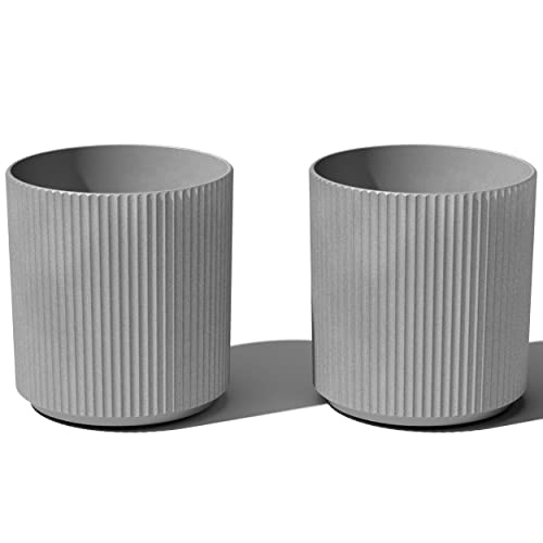 Veradek Round Demi Planter Pots for Indoor/Outdoor Garden Use | Made from Plastic - Concrete Mix with Drainage Holes | Perfect for Small to Large Succulent Plants, Flowers, Modern Interior Plants - color: Gray, size: 20 inch - 2 Pack