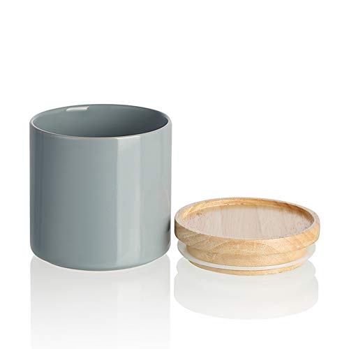Sweejar Kitchen Canisters Ceramic Food Storage Jar, Stackable Containers with Airtight Seal Wooden Lid for Serving Ground Coffee, Tea, Sugar, Salt and More - 16 Fl Oz (Gray) - color: Gray, size: 16 Fl Oz (4.1"x4.4")