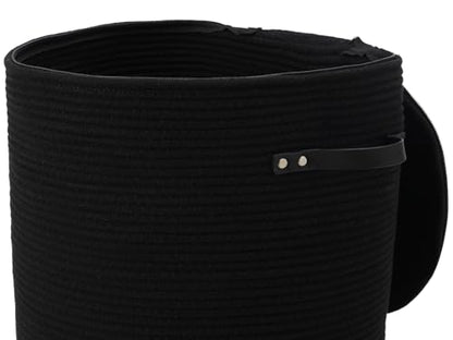 16"x20" Extra Large Cotton Rope Basket with Zipper Lid, Woven Laundry Hamper and Blanket Storage Basket, Round Clothes Bin for Living Room Bedroom, Black - color: All Black