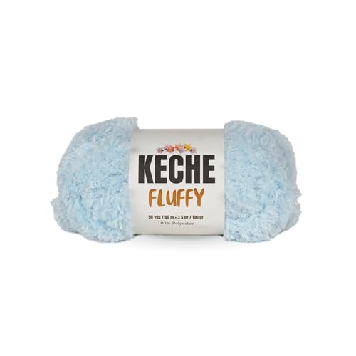 KECHE Fluffy Bulky Yarn – Super Soft Chunky Fuzzy Blanket Weight # 5 Yarn for Knitting Crocheting Crafting 3.5 oz (100 gr) 98 Yds (90 m) - Blue - color: Blue, size: 1 SKEIN