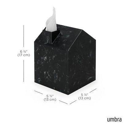 Umbra Casa Tissue Box Cover â€“ Modern House-Shaped Tissue Box Holder for Standard Square Boutique Tissue Boxes, Ocean Materials® Plastic, Bathroom & Home Décor, Ocean Black | Easy wipe clean, fits standard cube, bathroom and bedroom, low carbon footprint