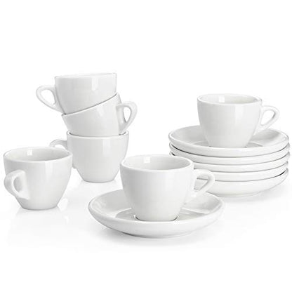 Sweese 2 Ounce Espresso Cups with Saucers, Porcelain Espresso Cups Set of 6 - White - color: White, size: 2OZ