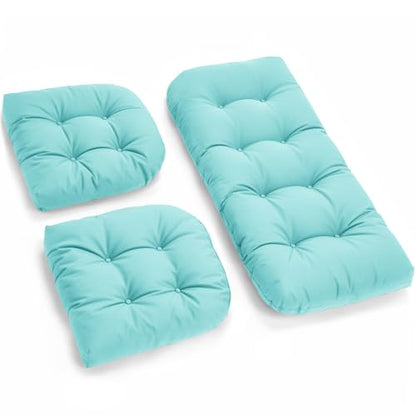 All Weather Outdoor Wicker Chair Cushions of 3 Pieces, Waterproof Outdoor Wicker Chair Cushion for Patio Furniture Loveseat Settee Bench, 1 Loveseat and 2 U-Shaped Thickened Cushions, Teal - color: Teal