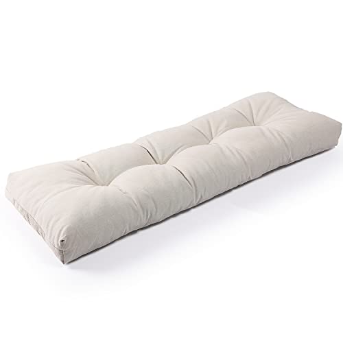 SUNROX LokGrip Non Slip Tufted Memory Foam Bench Cushion, FadeShield Water Resistant Durable Thicken Outdoor/Indoor Bench Seat Pads 54x16x4 inch, Cream - color: Cream, size: 54x16 Inch (Pack of 1)