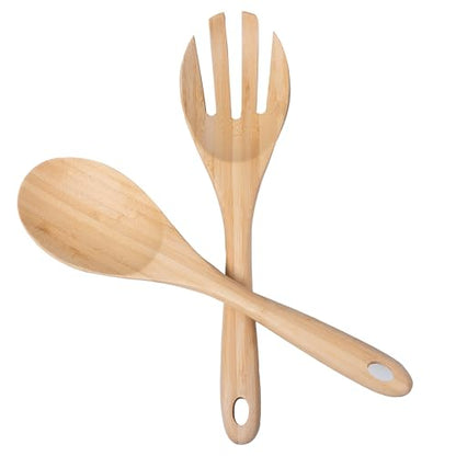 13 Inch Large Premium Bamboo Salad Tongs - Eco Friendly Wooden Serving cooking Spoons,Big Salad hands, 2 pcs kitchen Utensils set - Salad Tosser Forks - Giant Wood Salad Servers - color: Natural Bamboo