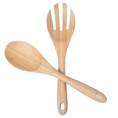 13 Inch Large Premium Bamboo Salad Tongs - Eco Friendly Wooden Serving cooking Spoons,Big Salad hands, 2 pcs kitchen Utensils set - Salad Tosser Forks - Giant Wood Salad Servers - color: Natural Bamboo
