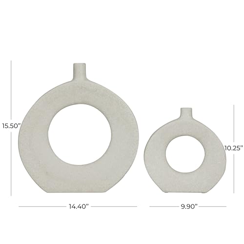 CosmoLiving by Cosmopolitan Ceramic Decorative Vase Round Donut Shaped Centerpiece Vases, Set of 2 Flower Vases for Home Decoration 16", 10"H, White