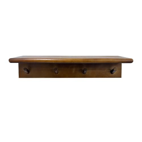 Wall Mounted Coat Rack with Shelf, Brown，hat Rack for wall | Solid Yang Wood, 4 Hooks, Entryway Shelf for Keys, Mail, Hats, Rustic Home Decor，shelf with hooks，accordion wall hanger - color: Brown