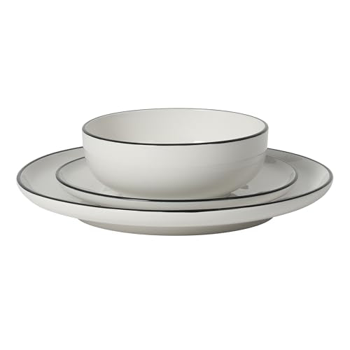Gibson Home Havenstone 12-Piece Dinnerware Set – Dinner Plates, Salad Plates & Bowls, Classic White With Black Rim Everyday Dish Set for Home, Kitchen, Microwave & Dishwasher Safe - color: White w/ Black Rim (Havenstone)